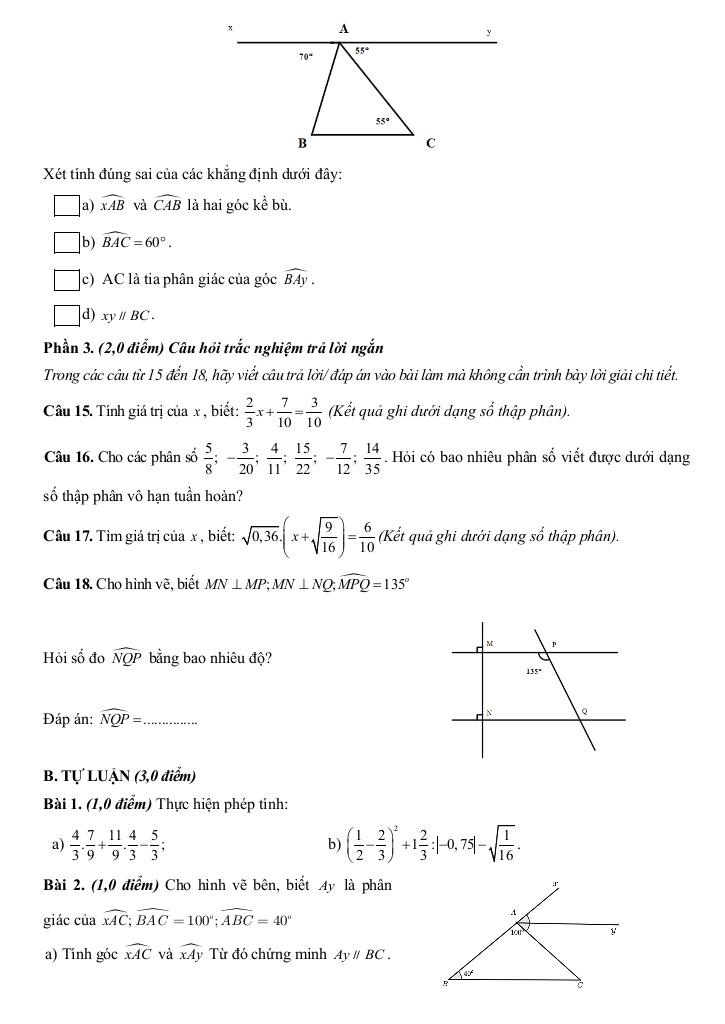 đề giữa học kì 1 toán 7 năm 2025 – 2026 trường thcs thanh miện – hải phòng 6