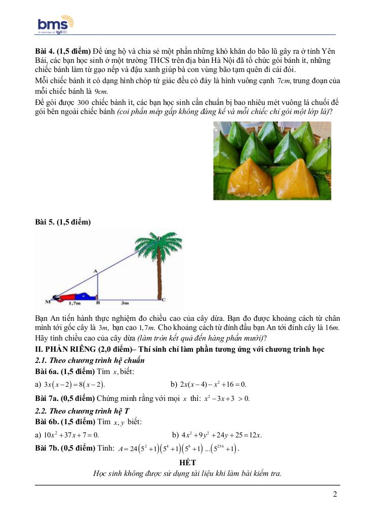 đề giữa học kì 1 toán 8 năm 2024 – 2025 trường ban mai school – hà nội 1