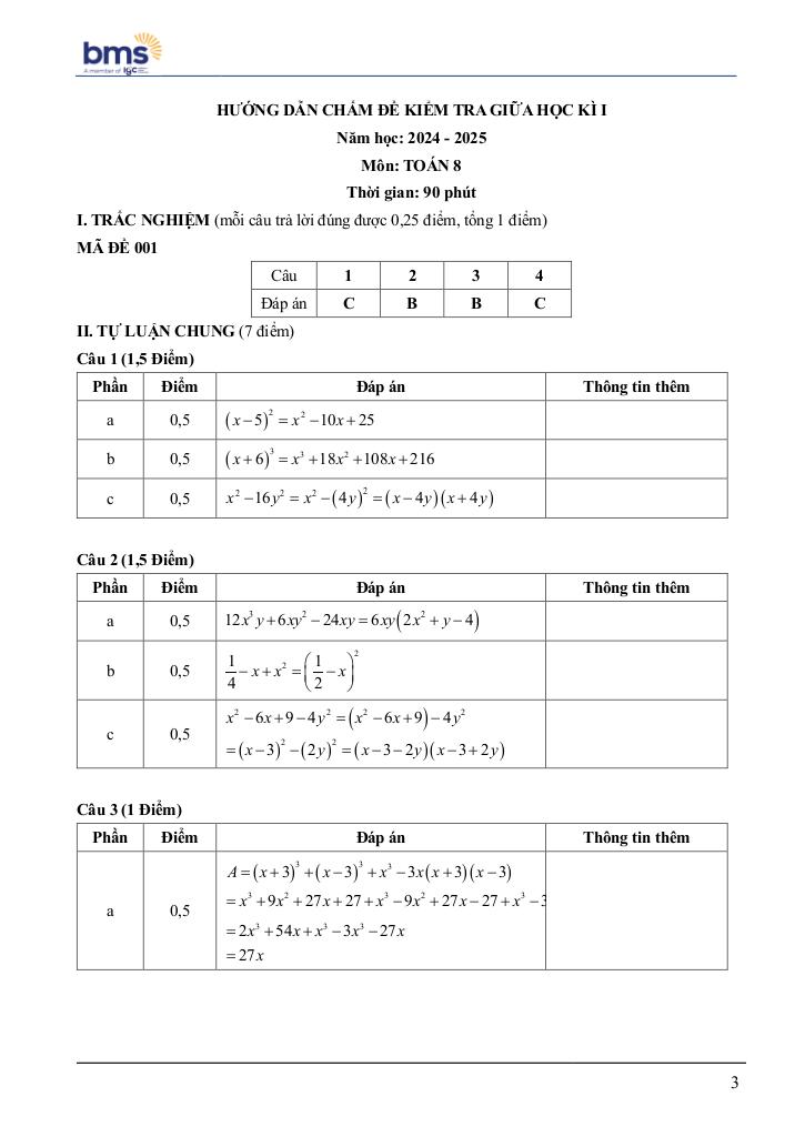 đề giữa học kì 1 toán 8 năm 2024 – 2025 trường ban mai school – hà nội 2