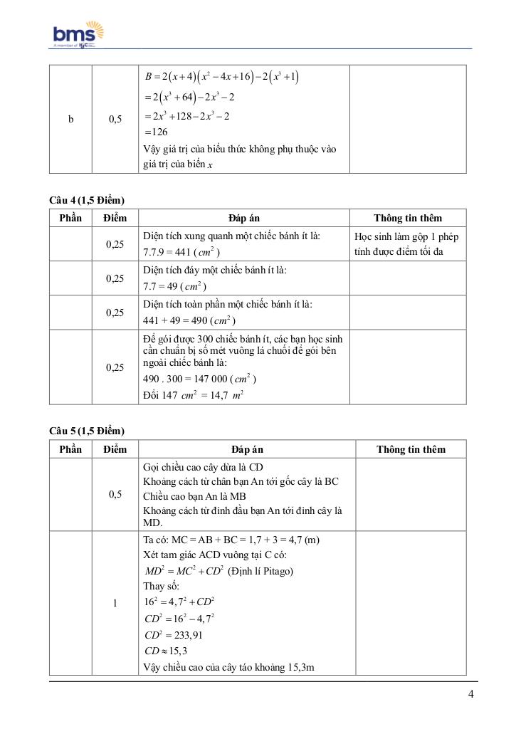 đề giữa học kì 1 toán 8 năm 2024 – 2025 trường ban mai school – hà nội 3