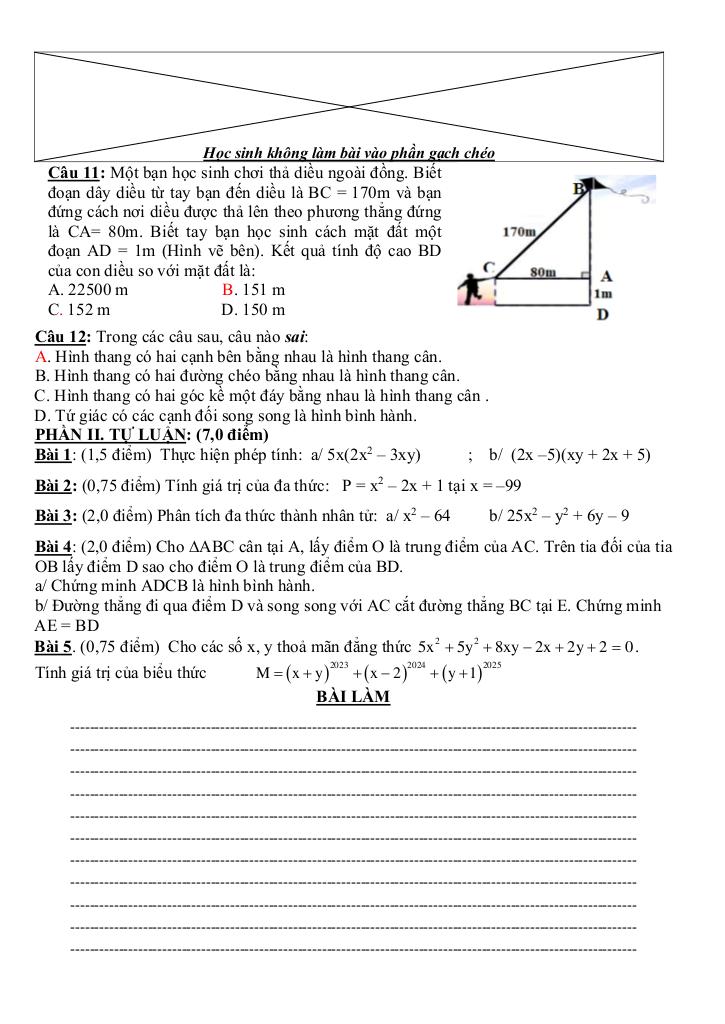 đề giữa học kì 1 toán 8 năm 2024 – 2025 trường thcs hoài thanh – bình định 3