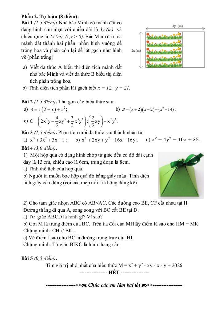 đề giữa học kì 1 toán 8 năm 2024 – 2025 trường thcs phúc lợi – hà nội 5