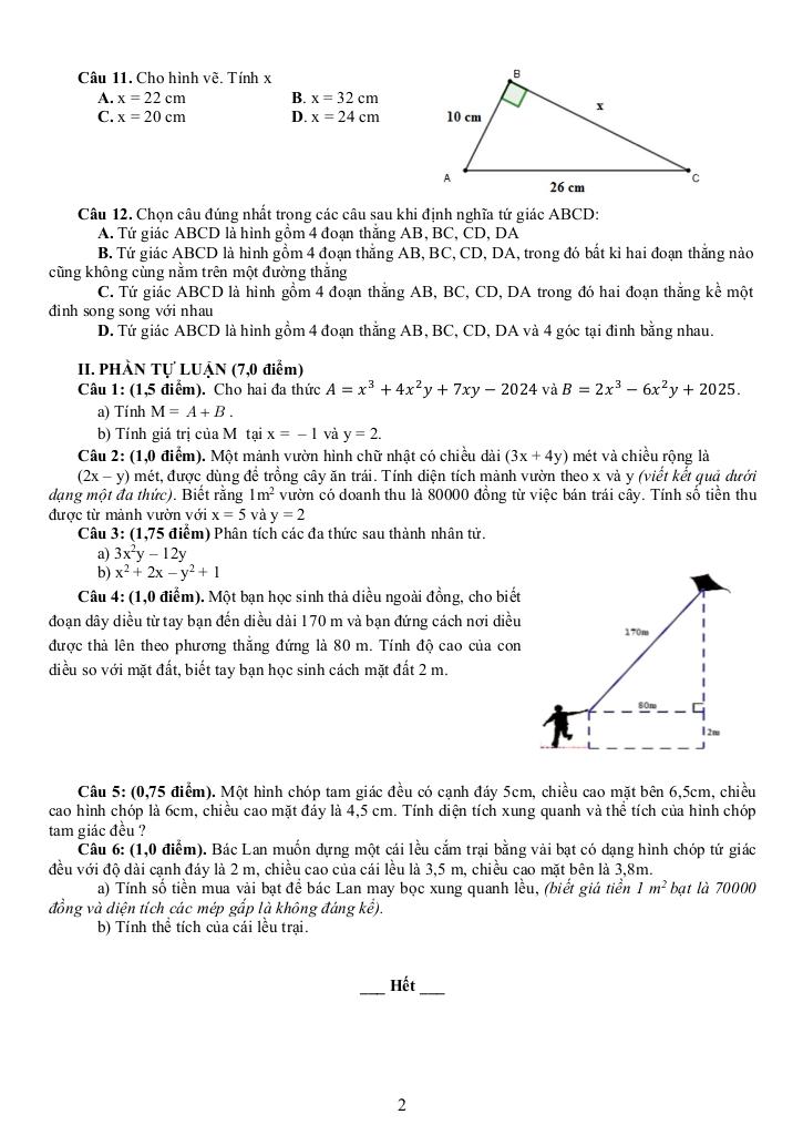 đề giữa học kì 1 toán 8 năm 2025 – 2026 trường ngô thời nhiệm – tp hcm 1