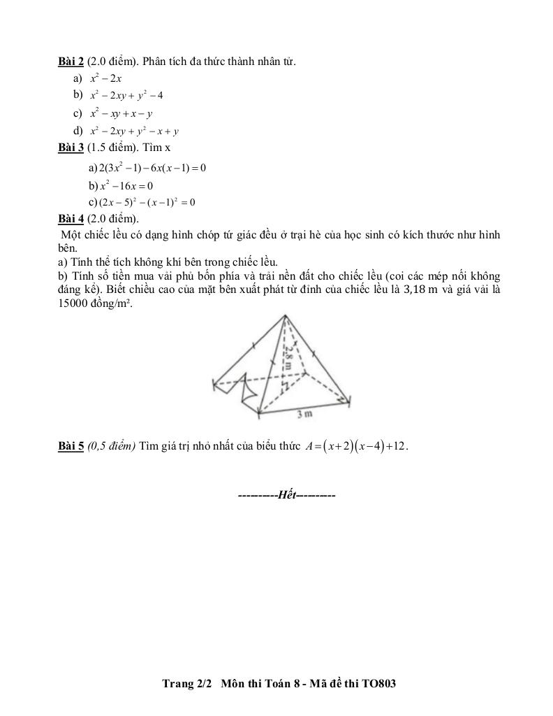 đề giữa học kì 1 toán 8 năm 2025 – 2026 trường thcs ái mộ – hà nội 5