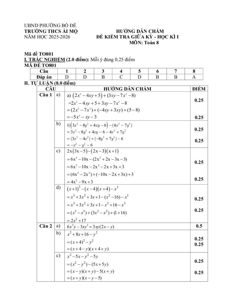 đề giữa học kì 1 toán 8 năm 2025 – 2026 trường thcs ái mộ – hà nội 6