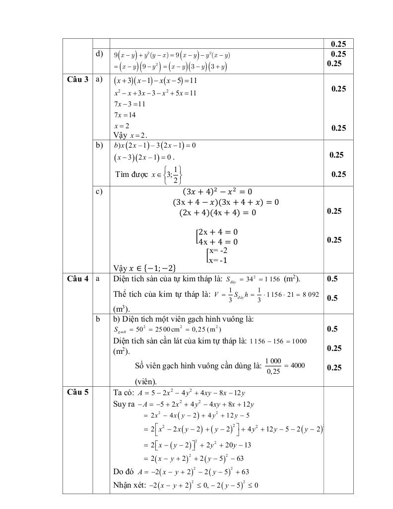 đề giữa học kì 1 toán 8 năm 2025 – 2026 trường thcs ái mộ – hà nội 9