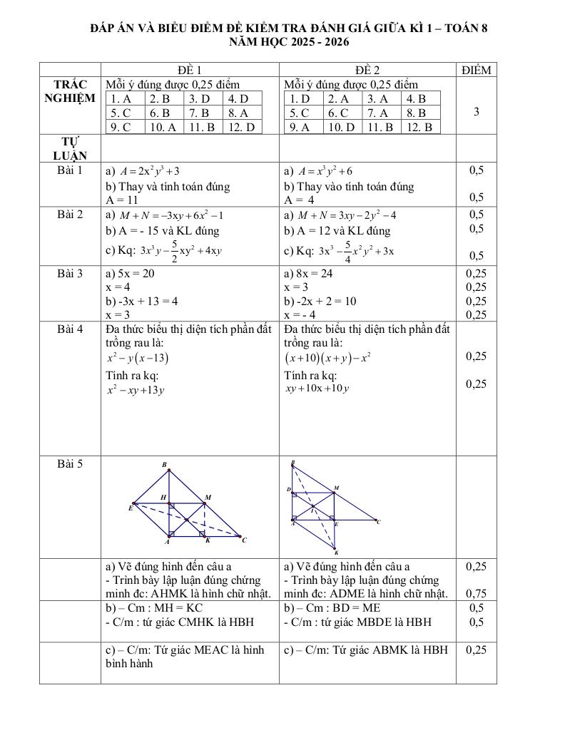 đề giữa học kì 1 toán 8 năm 2025 – 2026 trường thcs bát tràng – hà nội 7