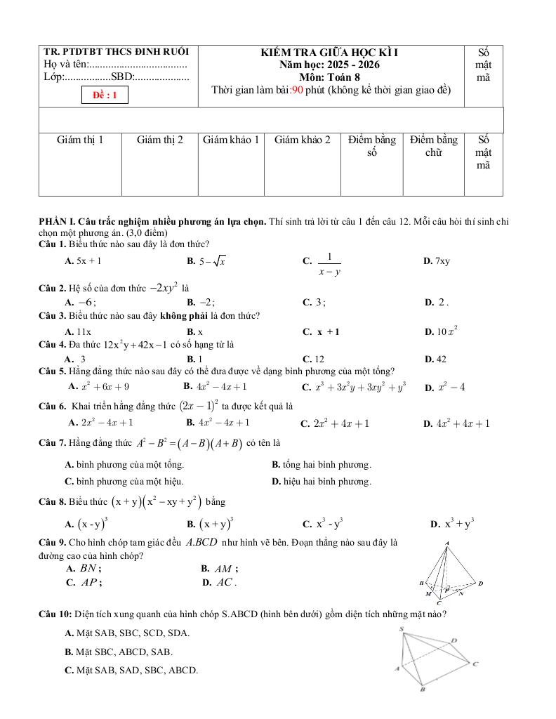 đề giữa học kì 1 toán 8 năm 2025 – 2026 trường thcs đinh ruối – gia lai 5