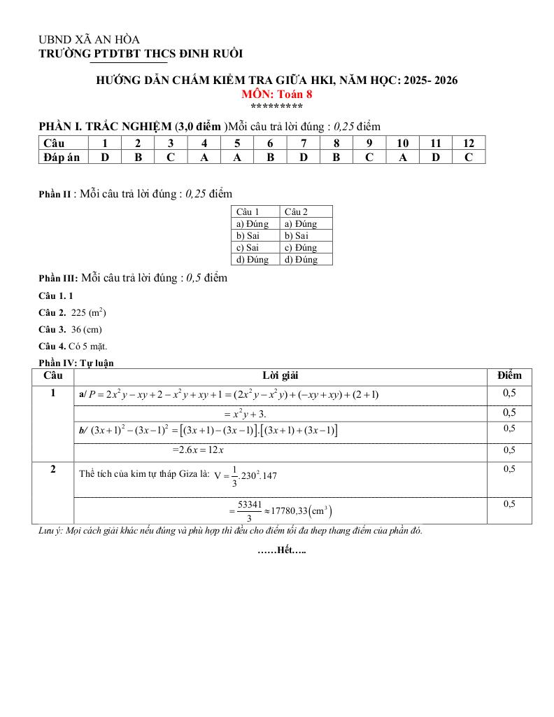 đề giữa học kì 1 toán 8 năm 2025 – 2026 trường thcs đinh ruối – gia lai 8