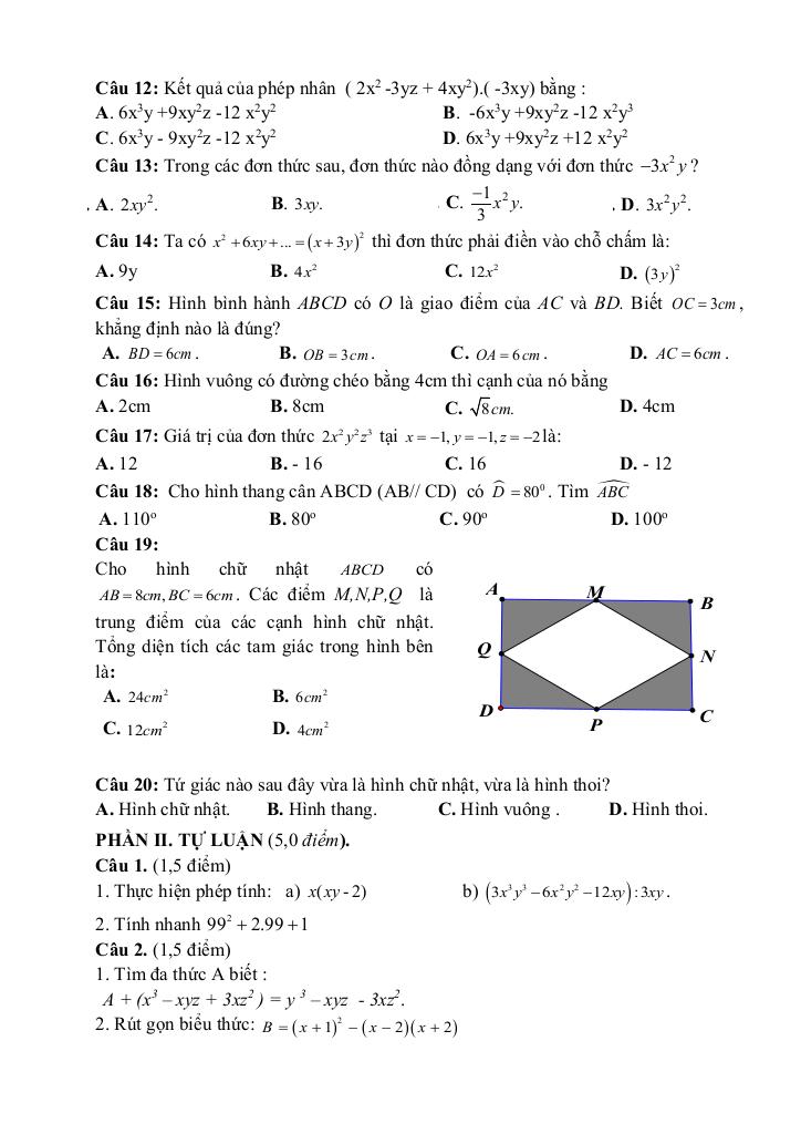 đề giữa học kì 1 toán 8 năm 2025 – 2026 trường thcs tân sỏi – bắc ninh 4