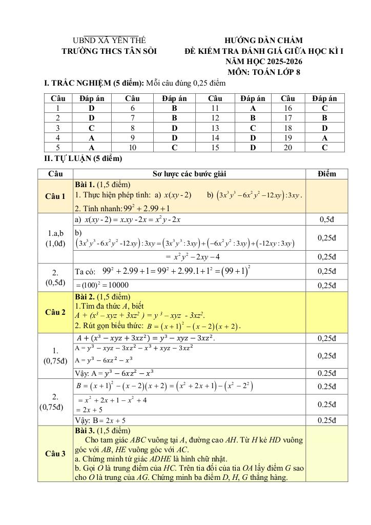 đề giữa học kì 1 toán 8 năm 2025 – 2026 trường thcs tân sỏi – bắc ninh 6