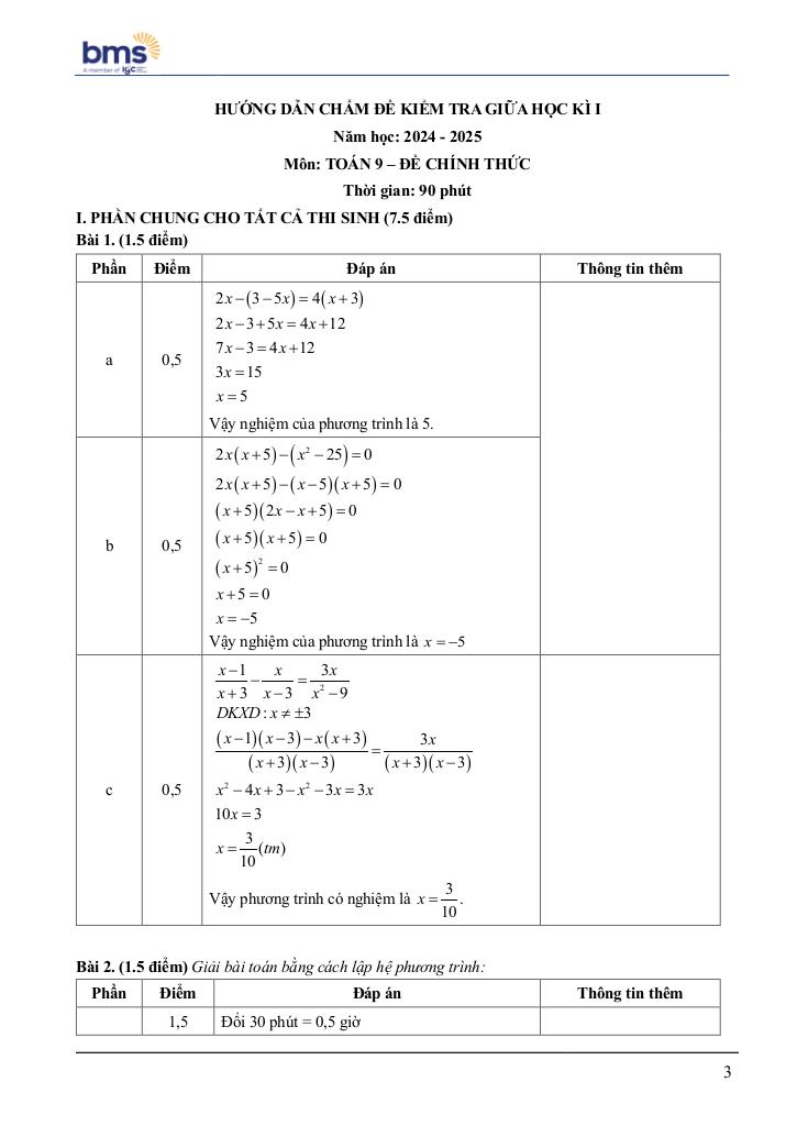 đề giữa học kì 1 toán 9 năm 2024 – 2025 trường ban mai school – hà nội 2