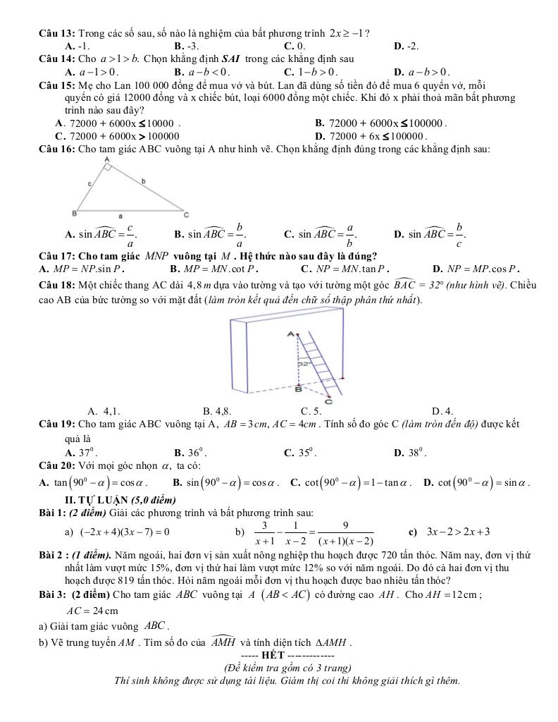 đề giữa học kì 1 toán 9 năm 2025 – 2026 trường thcs nội duệ – bắc ninh 1