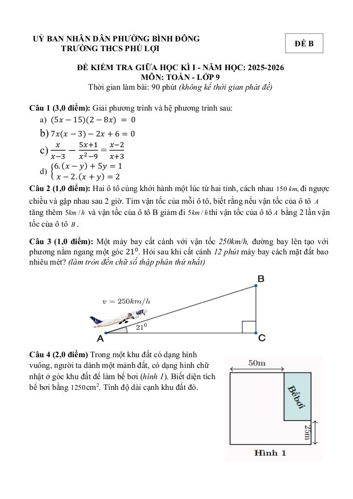 đề giữa học kì 1 toán 9 năm 2025 – 2026 trường thcs phú lợi – tp hcm 8