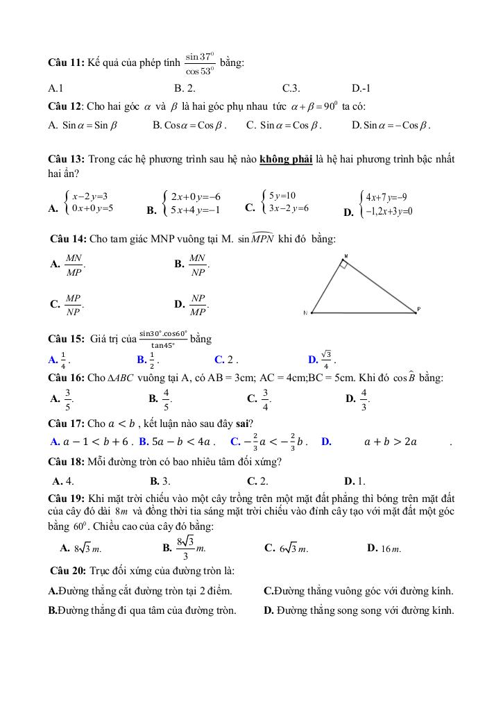 đề giữa học kì 1 toán 9 năm 2025 – 2026 trường thcs tân sỏi – bắc ninh 5