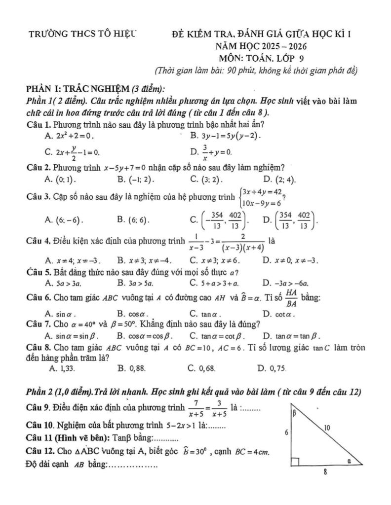 đề giữa học kì 1 toán 9 năm 2025 – 2026 trường thcs tô hiệu – phú thọ 0