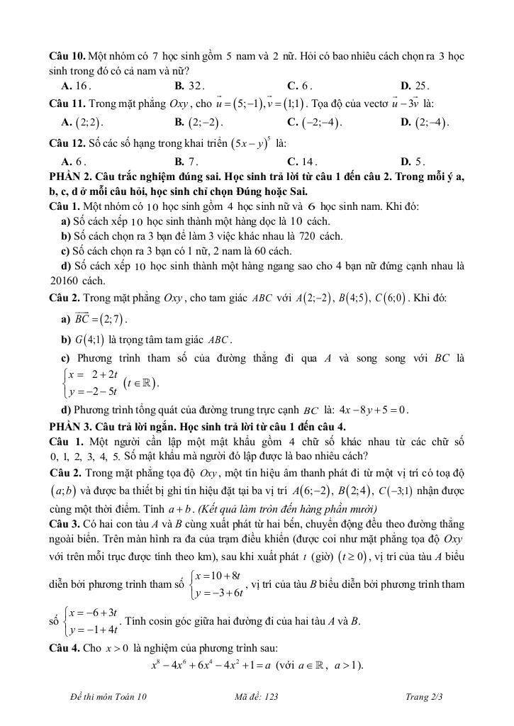 đề giữa học kì 2 toán 10 năm 2024 – 2025 trường thpt minh hà – hà nội 1