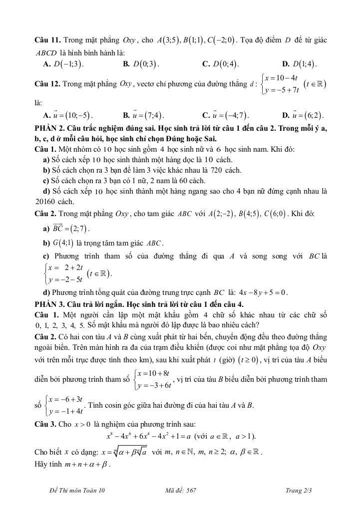 đề giữa học kì 2 toán 10 năm 2024 – 2025 trường thpt minh hà – hà nội 9