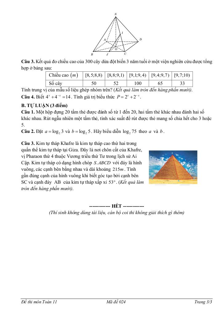 đề giữa học kì 2 toán 11 năm 2024 – 2025 trường thpt minh hà – hà nội 2