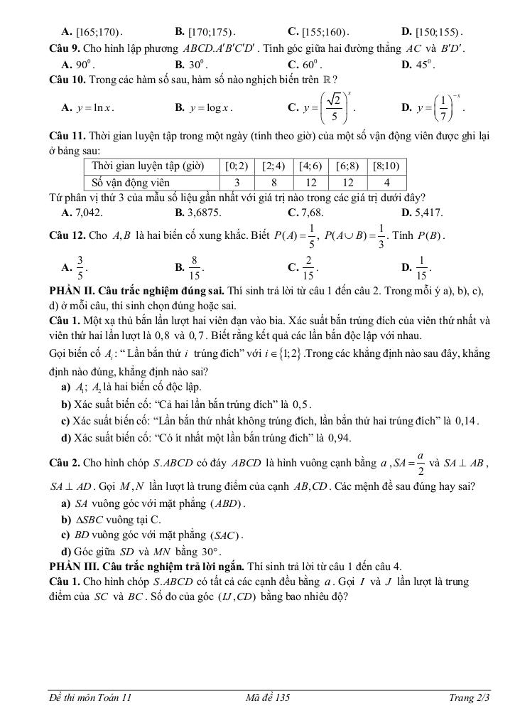 đề giữa học kì 2 toán 11 năm 2024 – 2025 trường thpt minh hà – hà nội 4