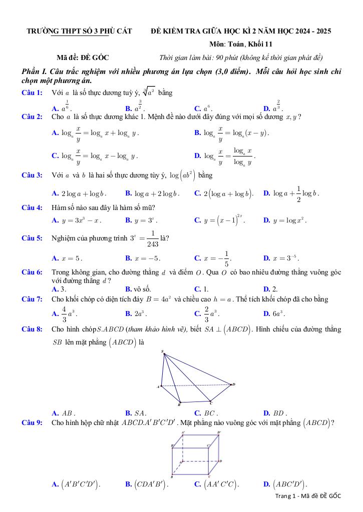 đề giữa học kì 2 toán 11 năm 2024 – 2025 trường thpt phù cát 3 – bình định 0