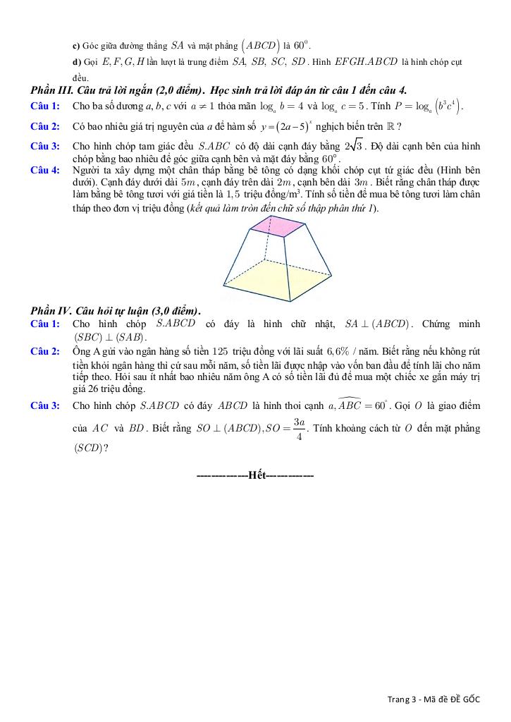 đề giữa học kì 2 toán 11 năm 2024 – 2025 trường thpt phù cát 3 – bình định 2