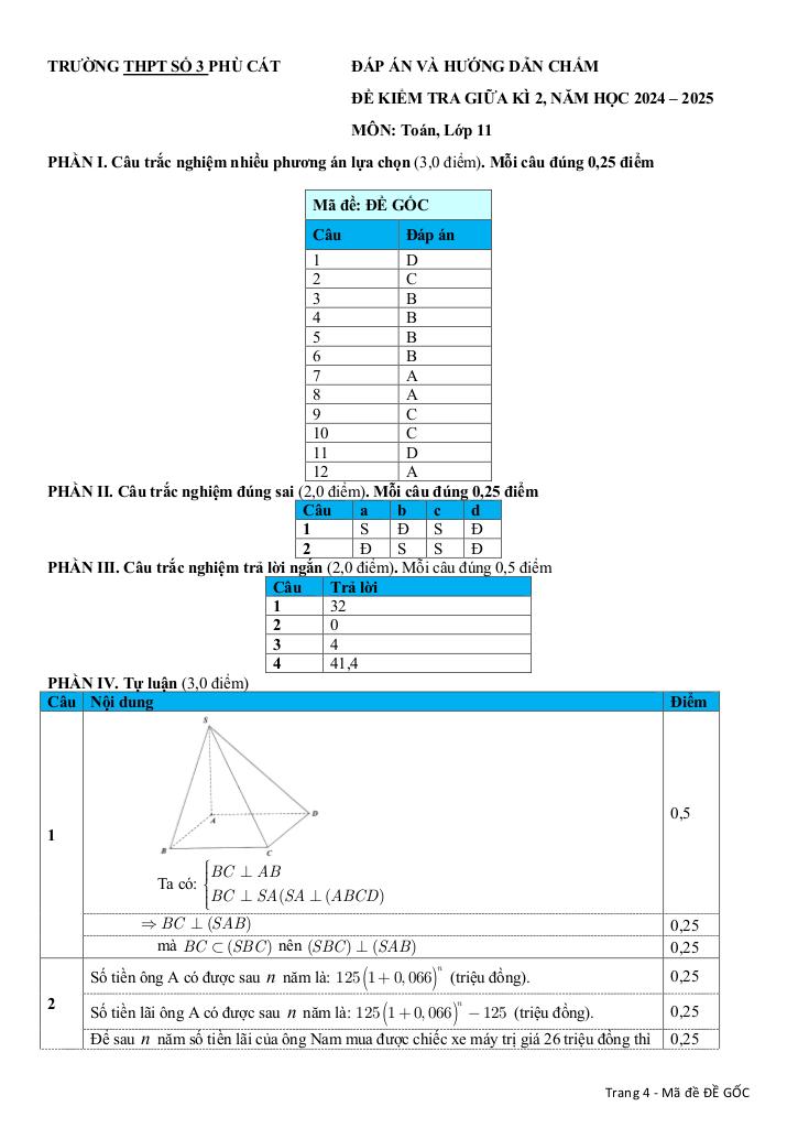 đề giữa học kì 2 toán 11 năm 2024 – 2025 trường thpt phù cát 3 – bình định 3