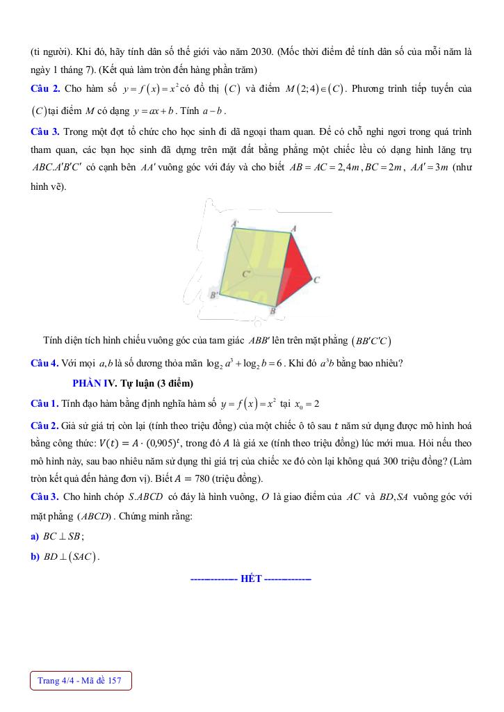 đề giữa học kì 2 toán 11 năm 2024 – 2025 trường thpt thanh hòa – bình phước 3