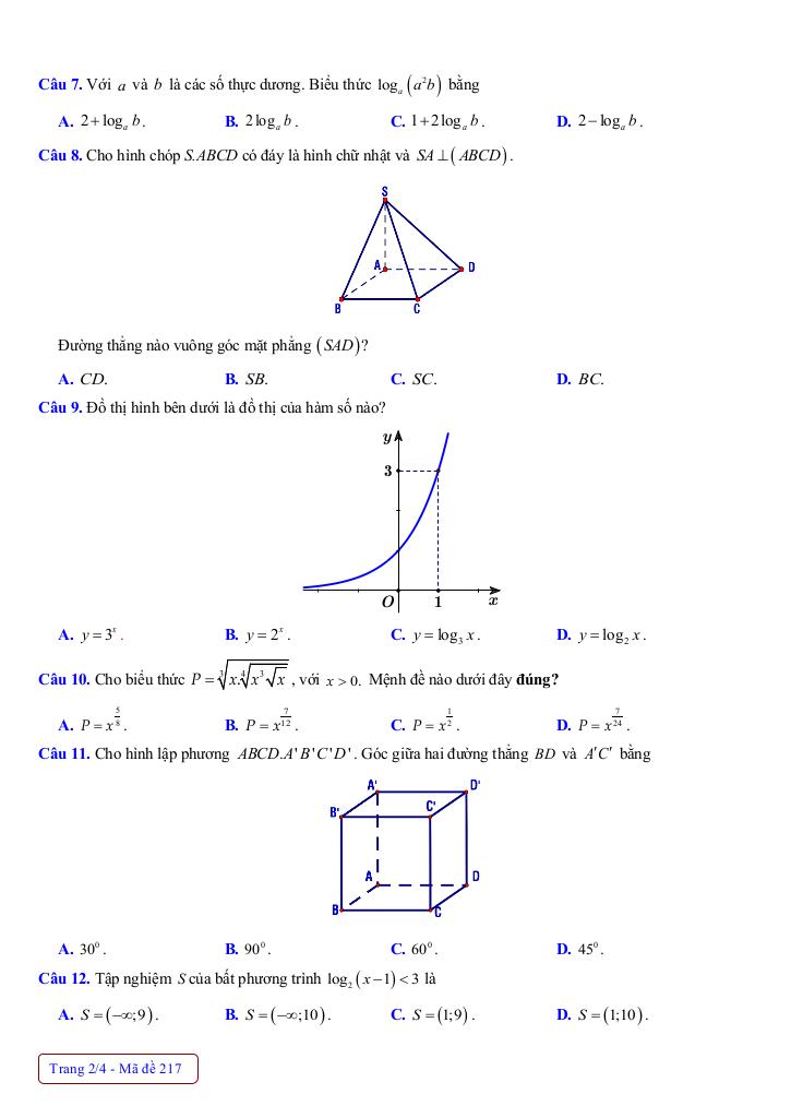 đề giữa học kì 2 toán 11 năm 2024 – 2025 trường thpt thanh hòa – bình phước 5