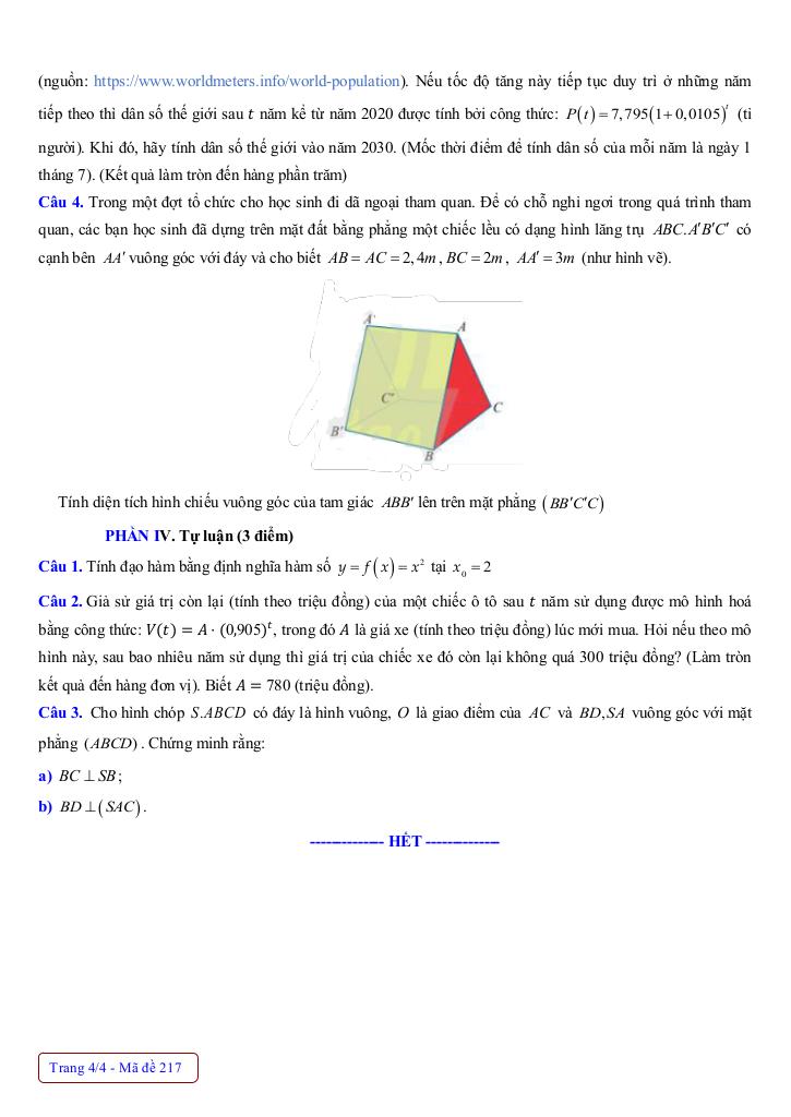 đề giữa học kì 2 toán 11 năm 2024 – 2025 trường thpt thanh hòa – bình phước 7