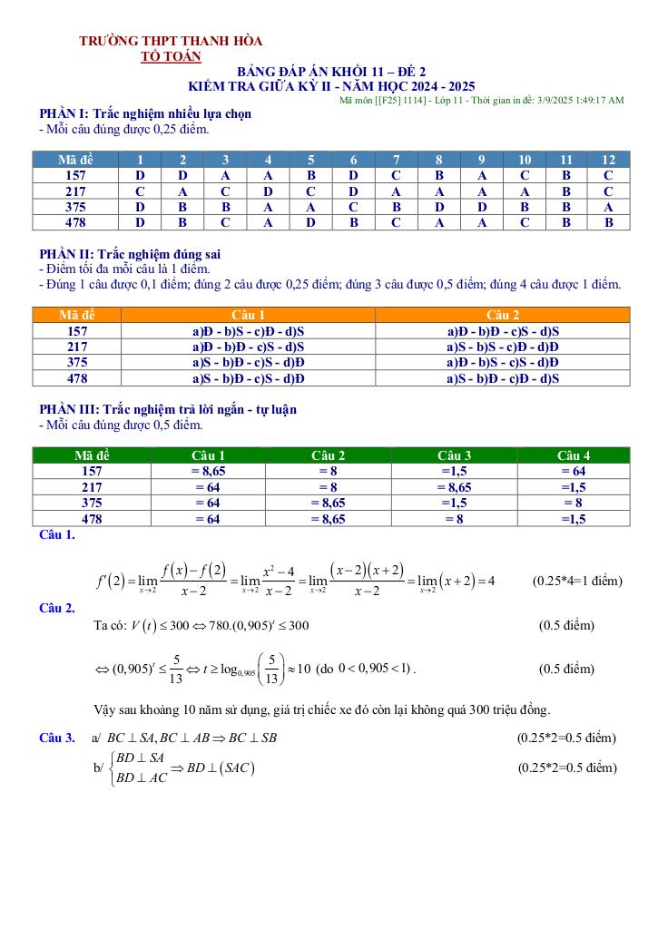 đề giữa học kì 2 toán 11 năm 2024 – 2025 trường thpt thanh hòa – bình phước 8