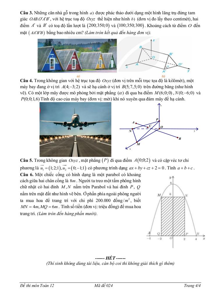 đề giữa học kì 2 toán 12 năm 2024 – 2025 trường thpt minh hà – hà nội 3
