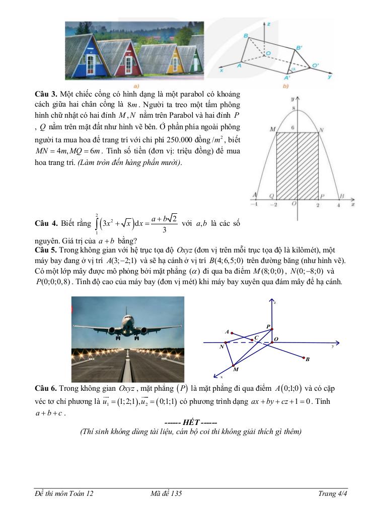 đề giữa học kì 2 toán 12 năm 2024 – 2025 trường thpt minh hà – hà nội 7