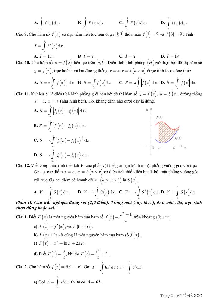 đề giữa học kì 2 toán 12 năm 2024 – 2025 trường thpt phù cát 3 – bình định 1