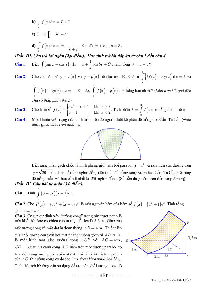 đề giữa học kì 2 toán 12 năm 2024 – 2025 trường thpt phù cát 3 – bình định 2
