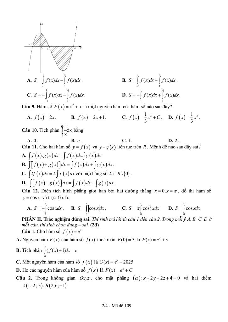 đề giữa học kì 2 toán 12 năm 2024 – 2025 trường thpt thanh hòa – bình phước 1