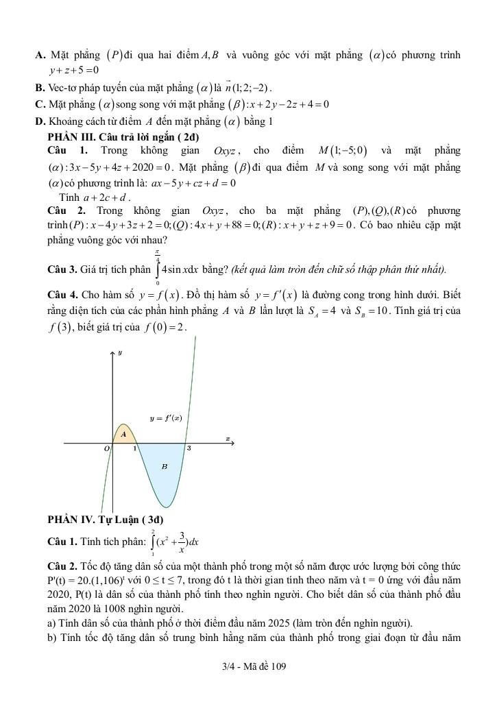 đề giữa học kì 2 toán 12 năm 2024 – 2025 trường thpt thanh hòa – bình phước 2