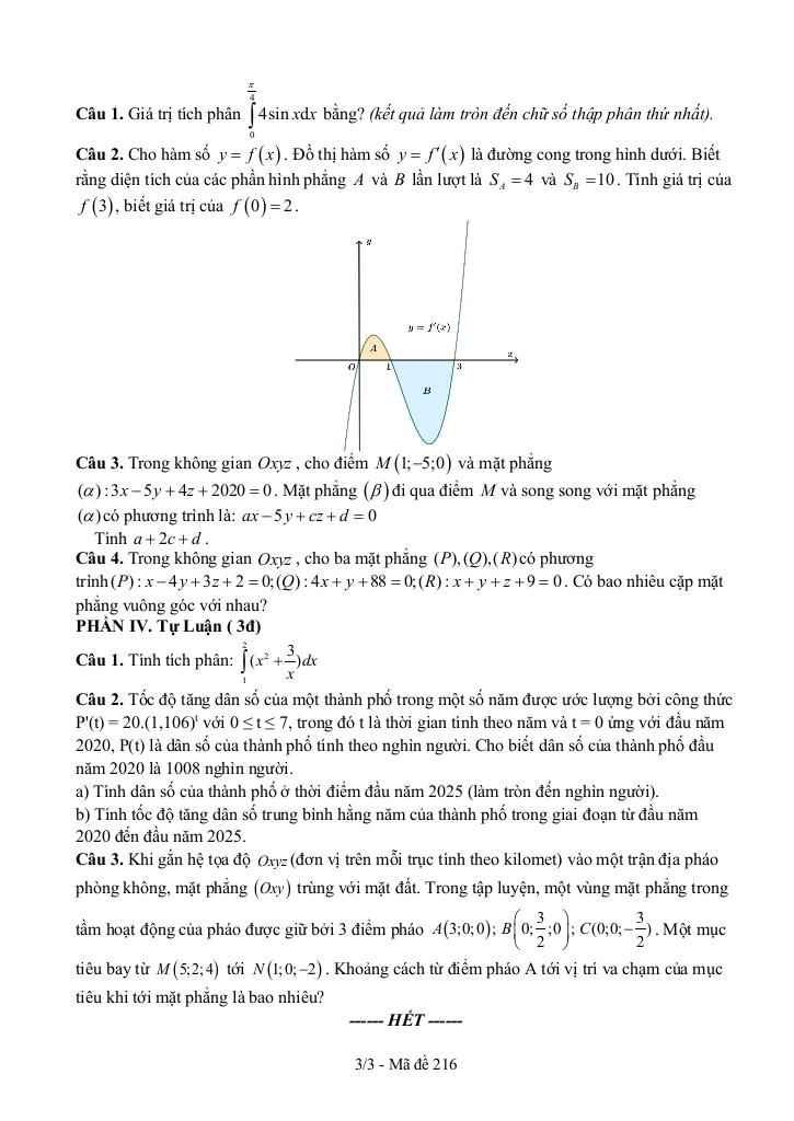 đề giữa học kì 2 toán 12 năm 2024 – 2025 trường thpt thanh hòa – bình phước 6