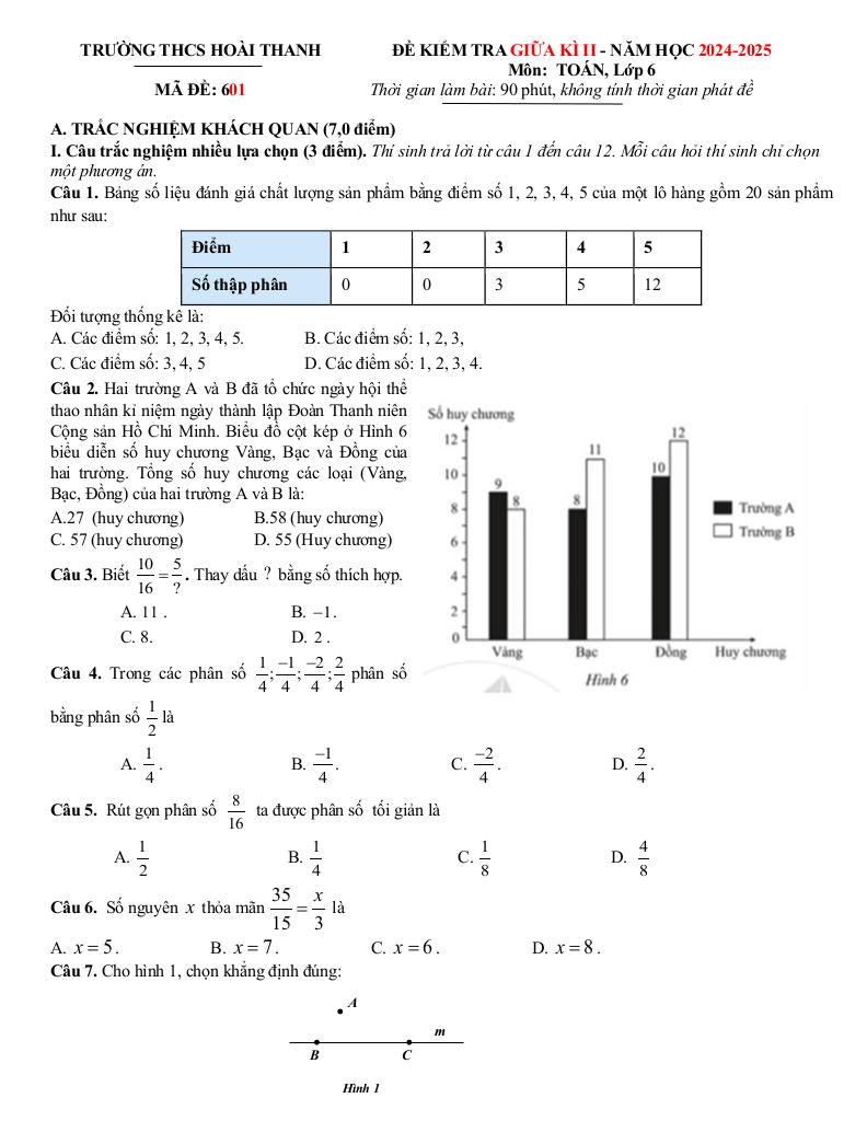đề giữa học kì 2 toán 6 năm 2024 – 2025 trường thcs hoài thanh – bình định - hình 1