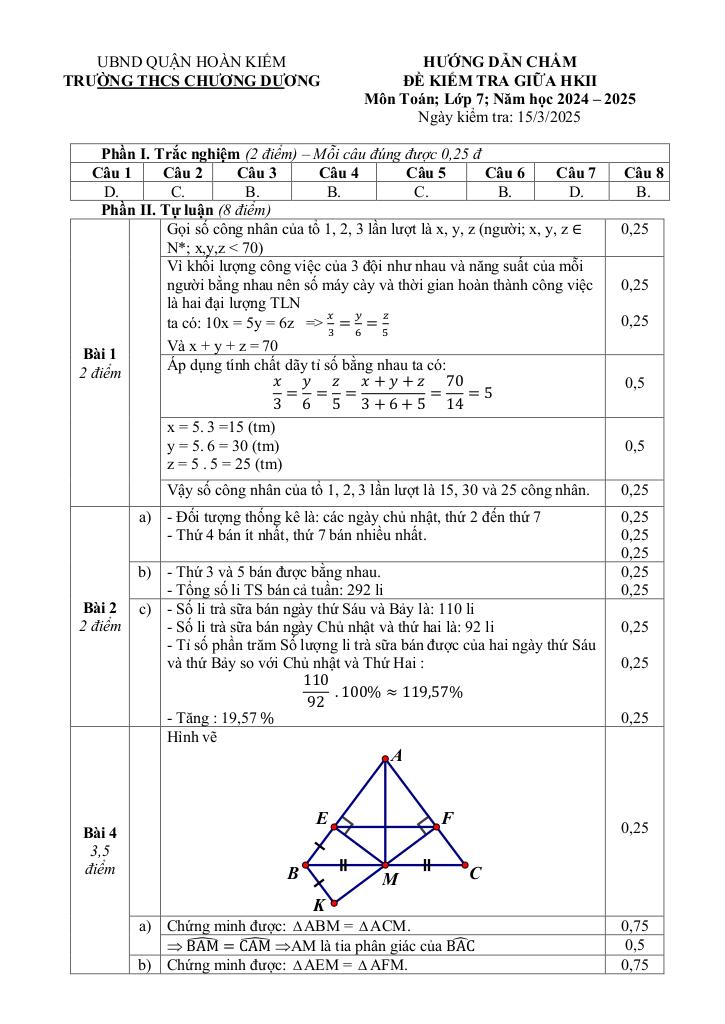 đề giữa học kì 2 toán 7 năm 2024 – 2025 trường thcs chương dương – hà nội 2