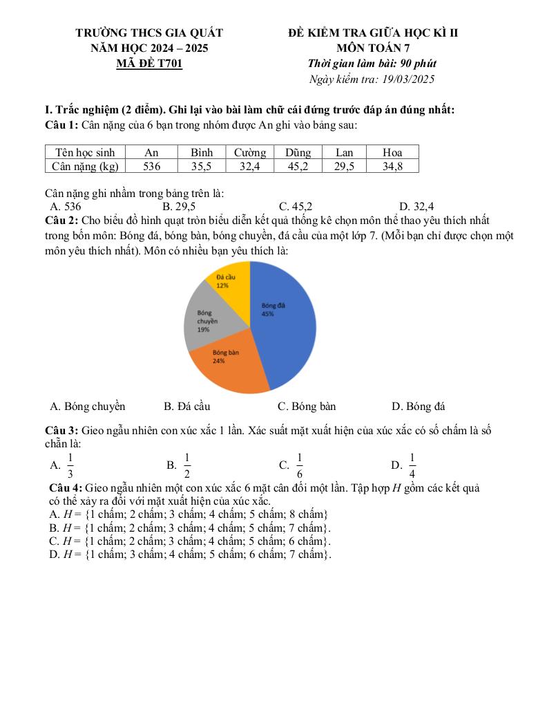 đề giữa học kì 2 toán 7 năm 2024 – 2025 trường thcs gia quất – hà nội - hình 1