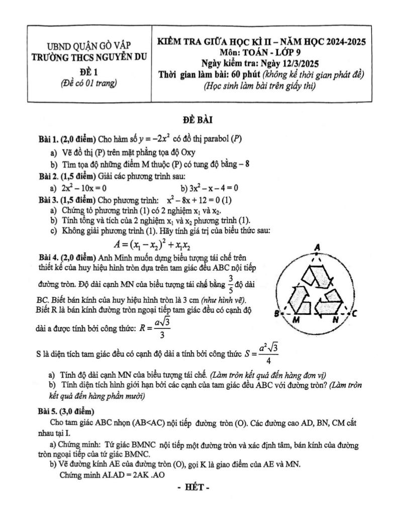đề giữa học kì 2 toán 9 năm 2024 – 2025 trường thcs nguyễn du – tp hcm