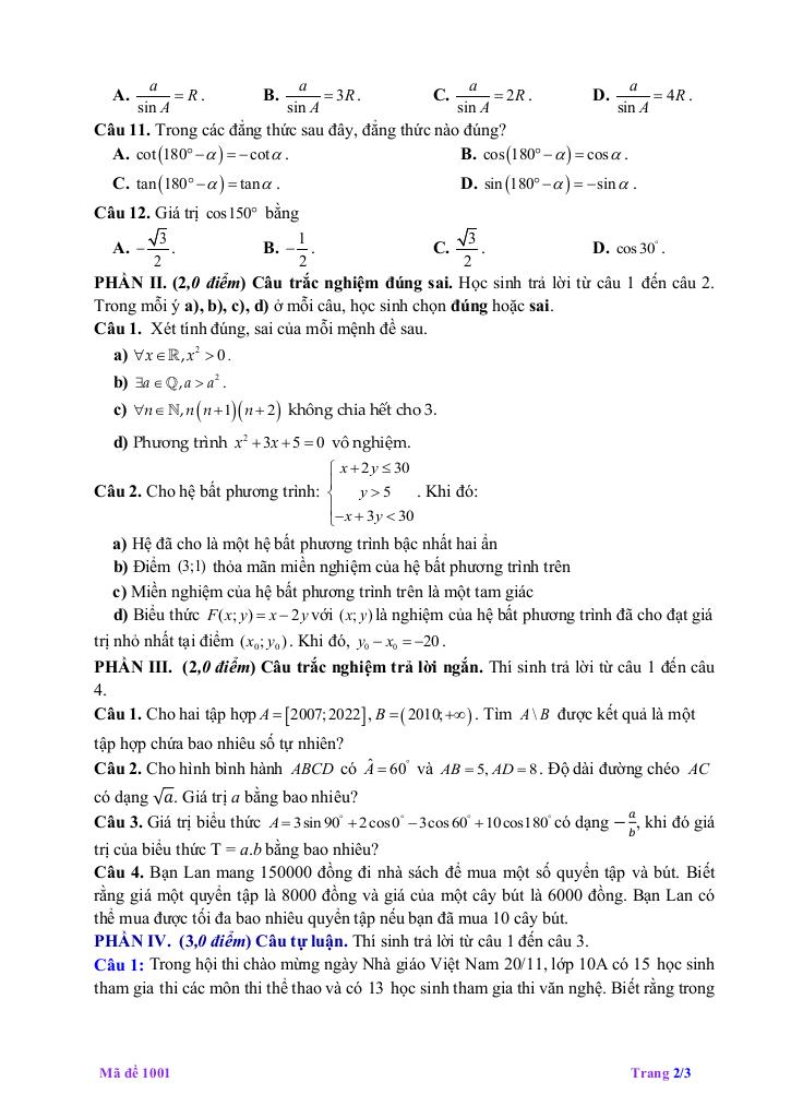 đề giữa học kỳ 1 toán 10 năm 2025 – 2026 trung tâm gdtx yên bình – lào cai 1