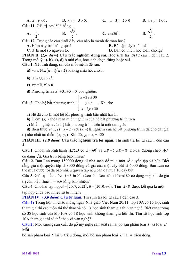 đề giữa học kỳ 1 toán 10 năm 2025 – 2026 trung tâm gdtx yên bình – lào cai 4