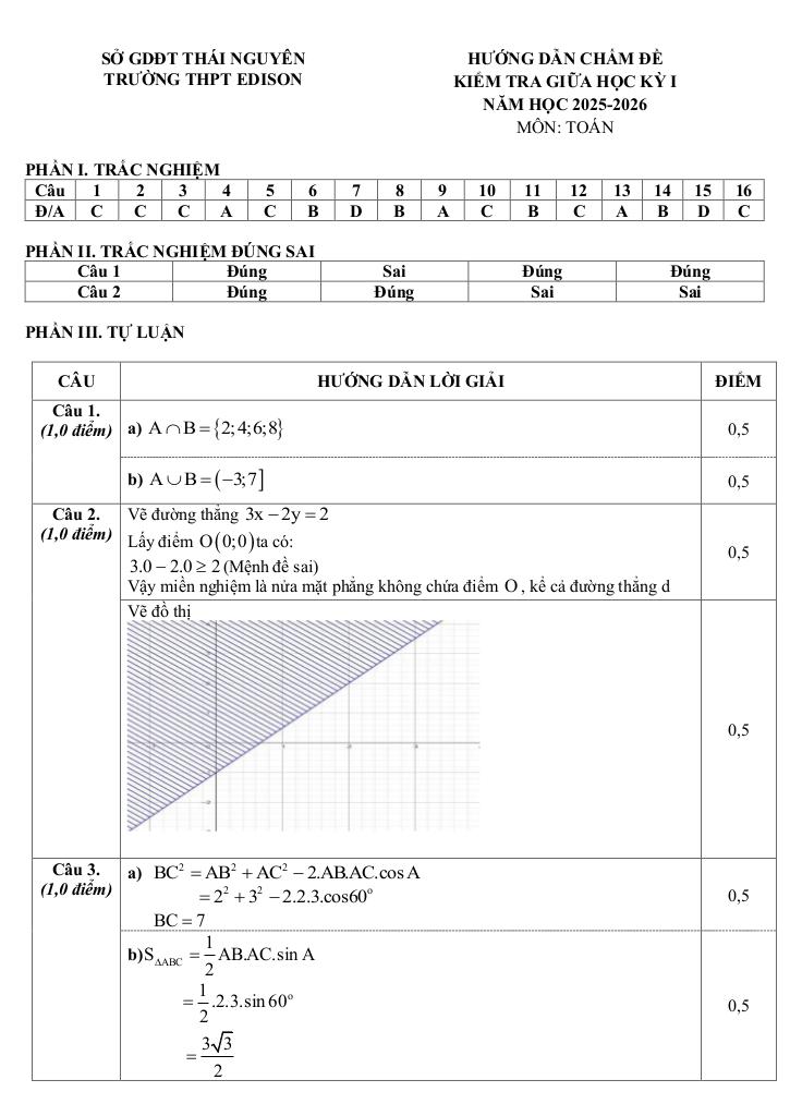 đề giữa học kỳ 1 toán 10 năm 2025 – 2026 trường thpt edison – thái nguyên 3