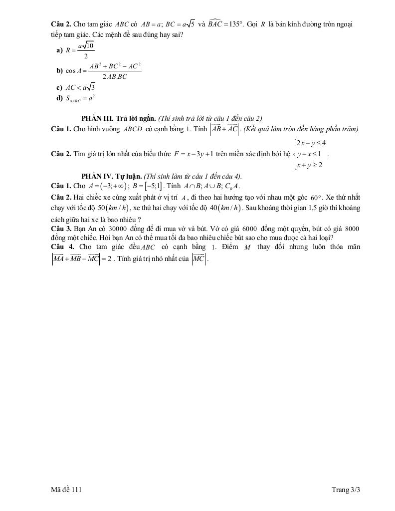 đề giữa học kỳ 1 toán 10 năm 2025 – 2026 trường thpt huỳnh thúc kháng – nghệ an 2