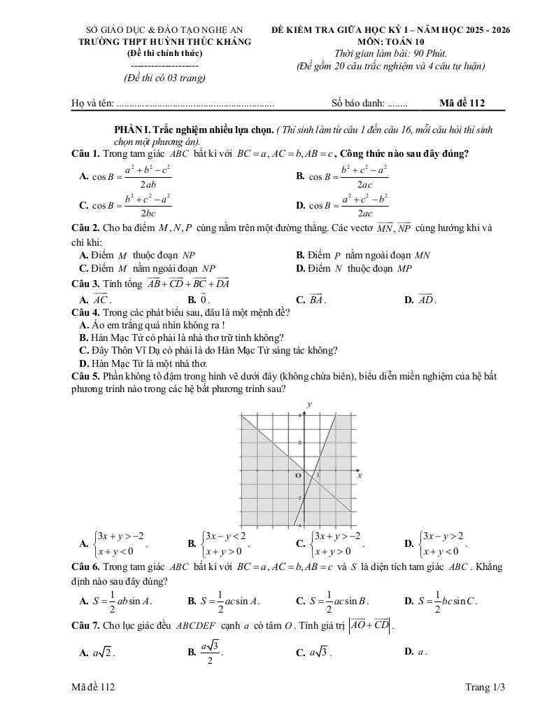 đề giữa học kỳ 1 toán 10 năm 2025 – 2026 trường thpt huỳnh thúc kháng – nghệ an 3