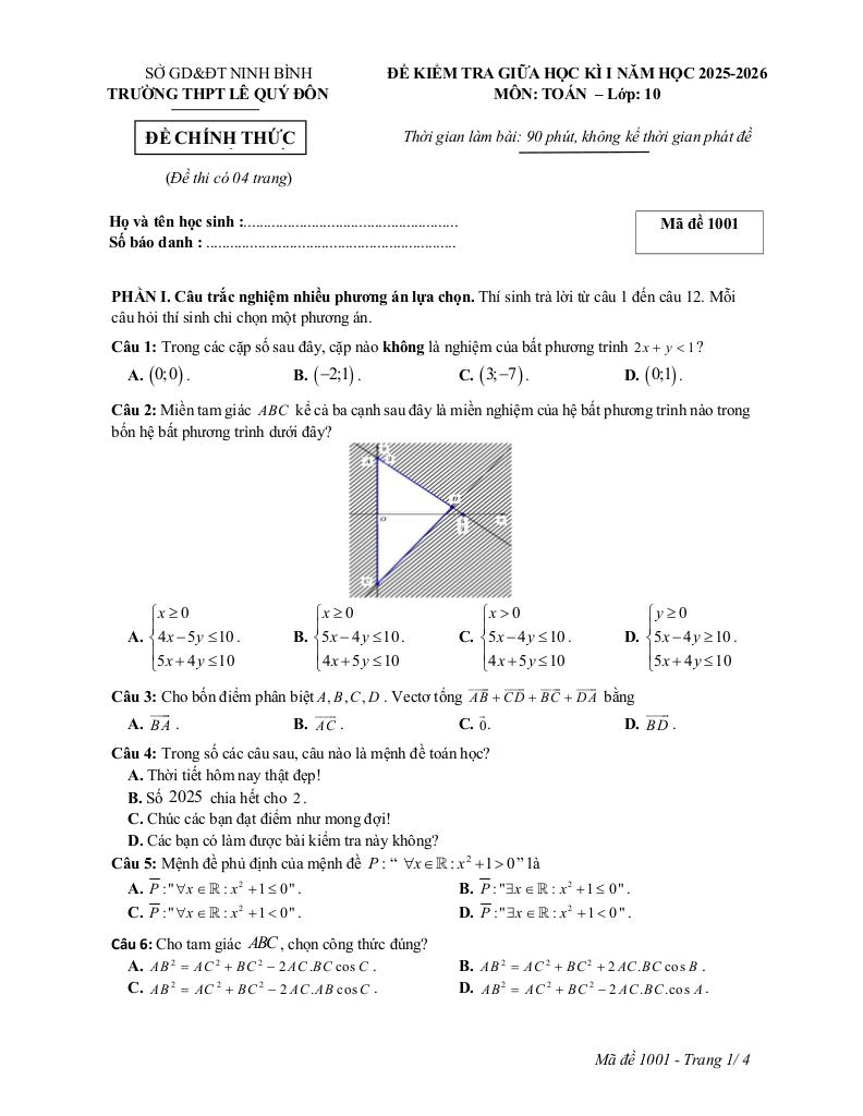 đề giữa học kỳ 1 toán 10 năm 2025 – 2026 trường thpt lê quý đôn – ninh bình 0