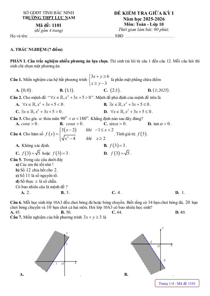 đề giữa học kỳ 1 toán 10 năm 2025 – 2026 trường thpt lục nam – bắc ninh 0