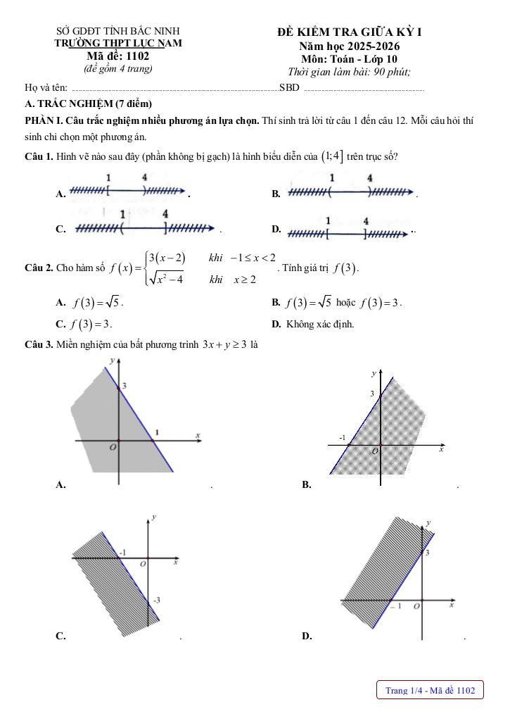 đề giữa học kỳ 1 toán 10 năm 2025 – 2026 trường thpt lục nam – bắc ninh 4